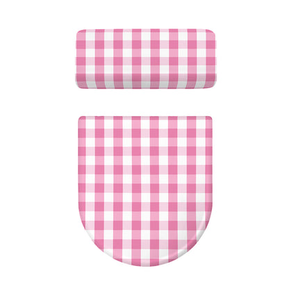 Pink And White Check Pattern Print Toilet Lid And Tank Cover Set