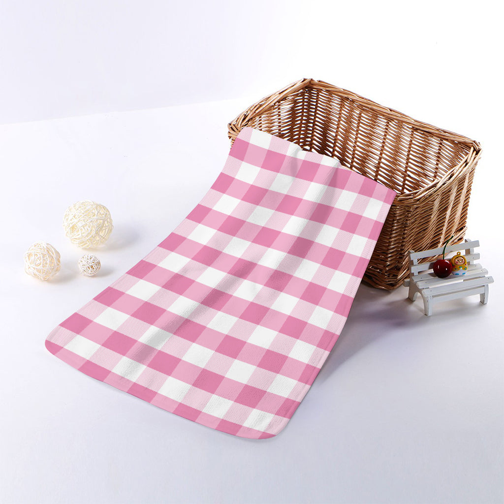 Pink And White Check Pattern Print Towel