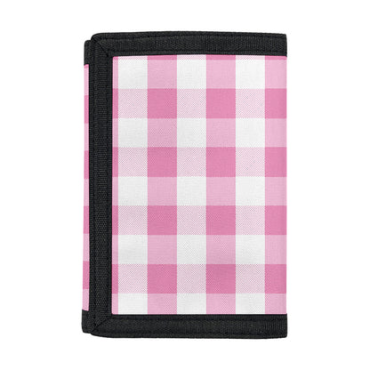 Pink And White Check Pattern Print Trifold Wallet