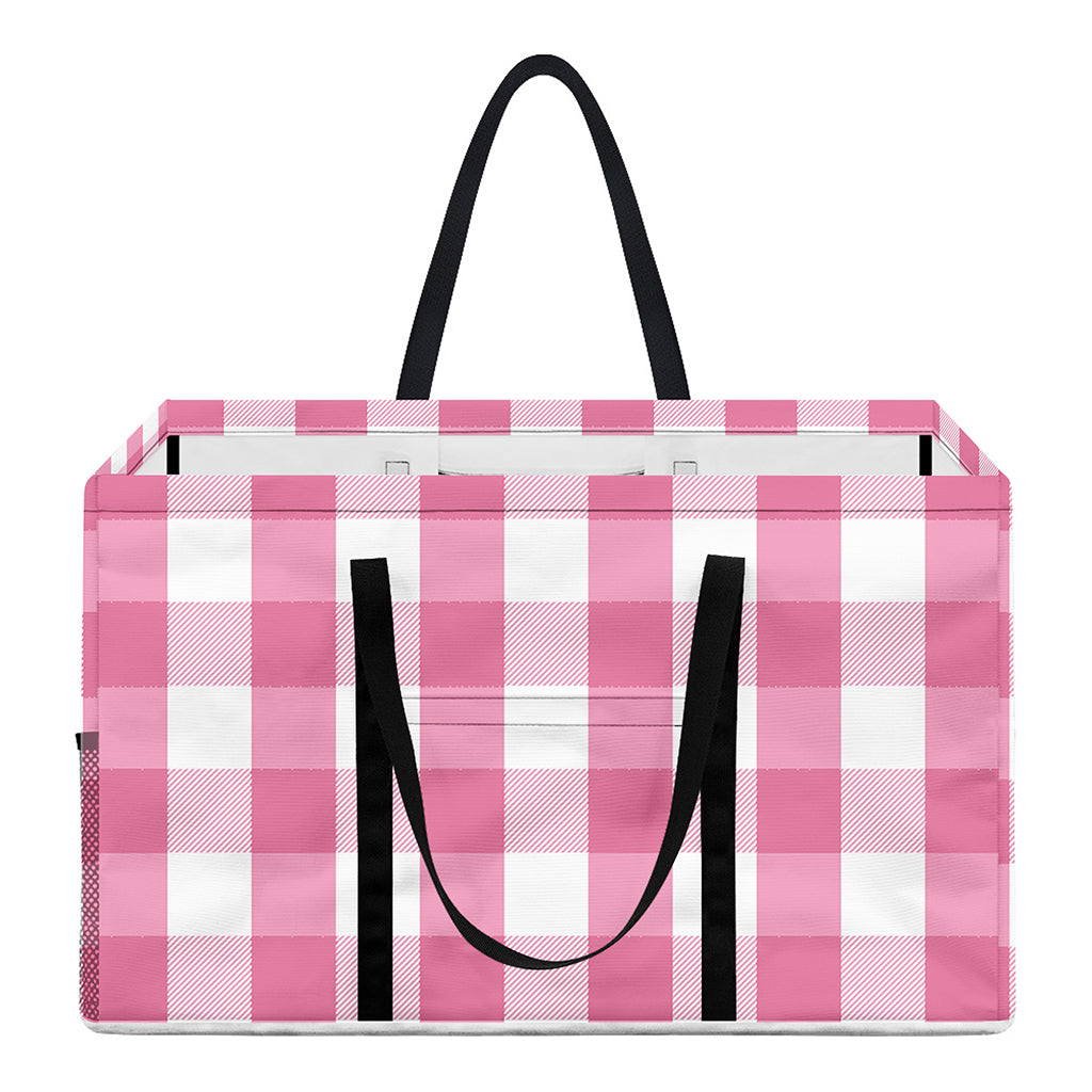 Pink And White Check Pattern Print Utility Tote Bag