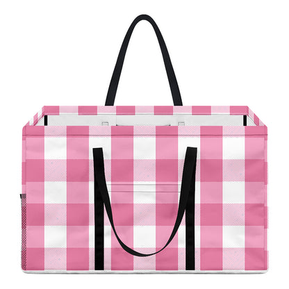 Pink And White Check Pattern Print Utility Tote Bag