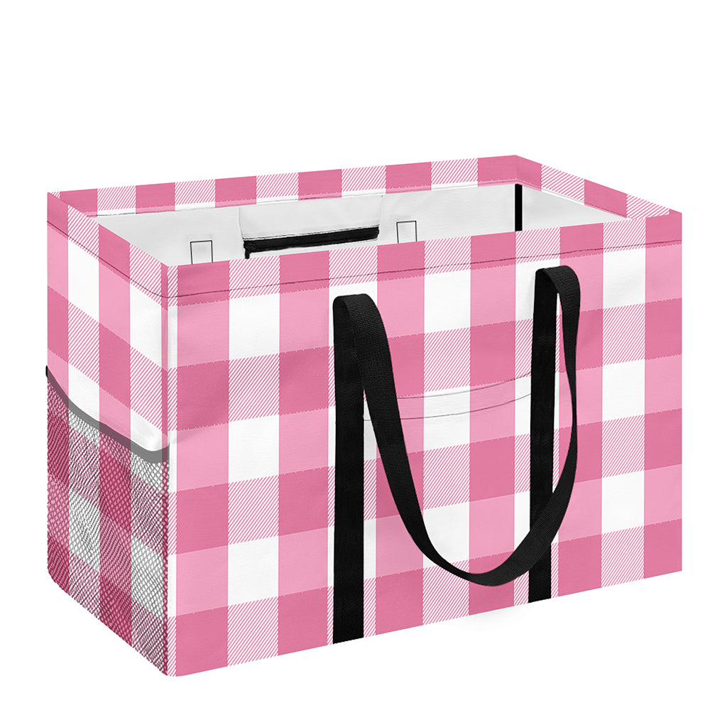 Pink And White Check Pattern Print Utility Tote Bag
