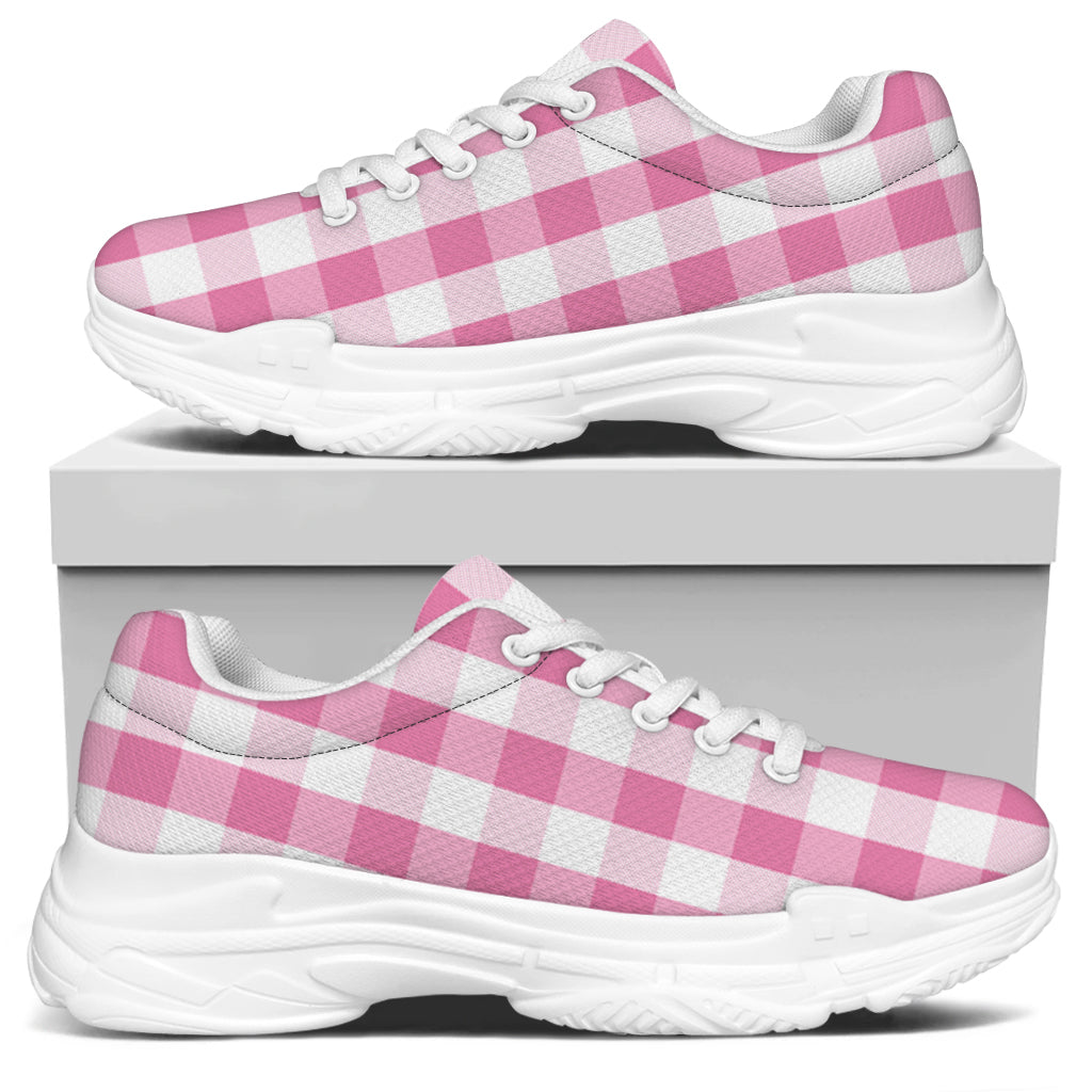 Pink And White Check Pattern Print White Chunky Shoes