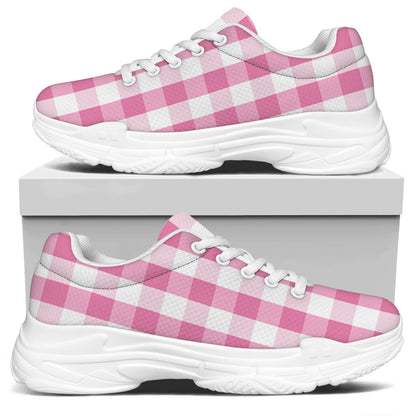 Pink And White Check Pattern Print White Chunky Shoes