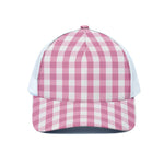Pink And White Check Pattern Print White Mesh Trucker Cap