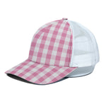Pink And White Check Pattern Print White Mesh Trucker Cap