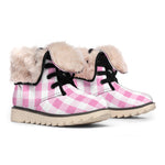 Pink And White Check Pattern Print Winter Boots