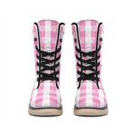 Pink And White Check Pattern Print Winter Boots