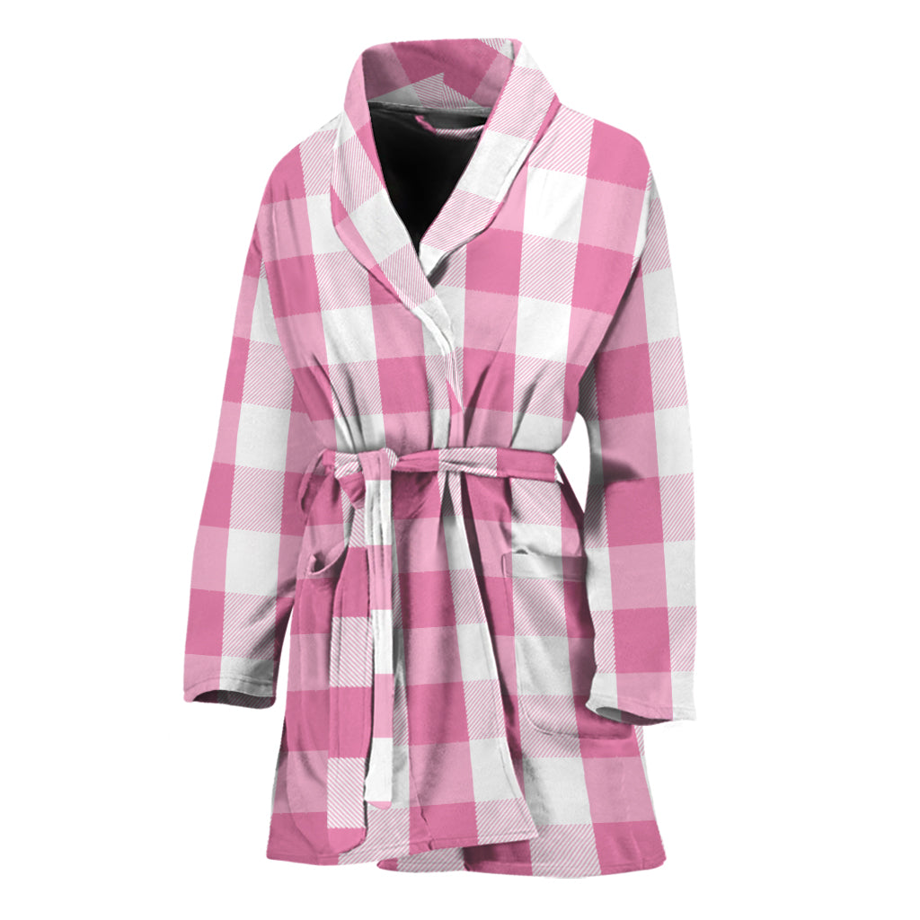 Pink And White Check Pattern Print Women's Bathrobe
