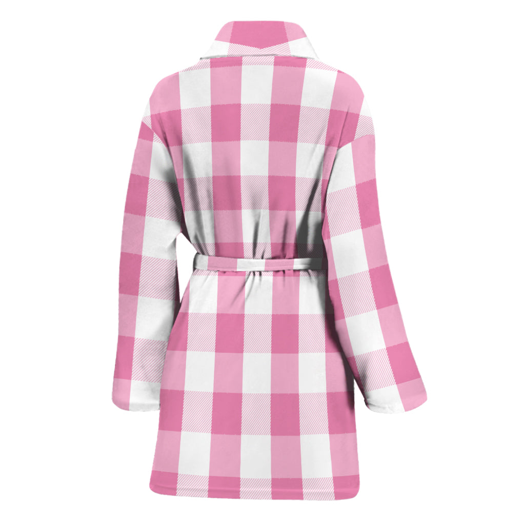 Pink And White Check Pattern Print Women's Bathrobe