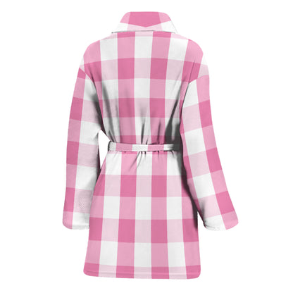 Pink And White Check Pattern Print Women's Bathrobe