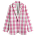 Pink And White Check Pattern Print Women's Blazer