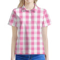 Pink And White Check Pattern Print Women's Polo Shirt