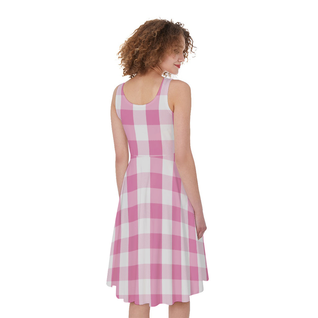 Pink And White Check Pattern Print Women's Sleeveless Dress