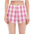 Pink And White Check Pattern Print Women's Split Running Shorts