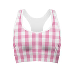 Pink And White Check Pattern Print Women's Sports Bra