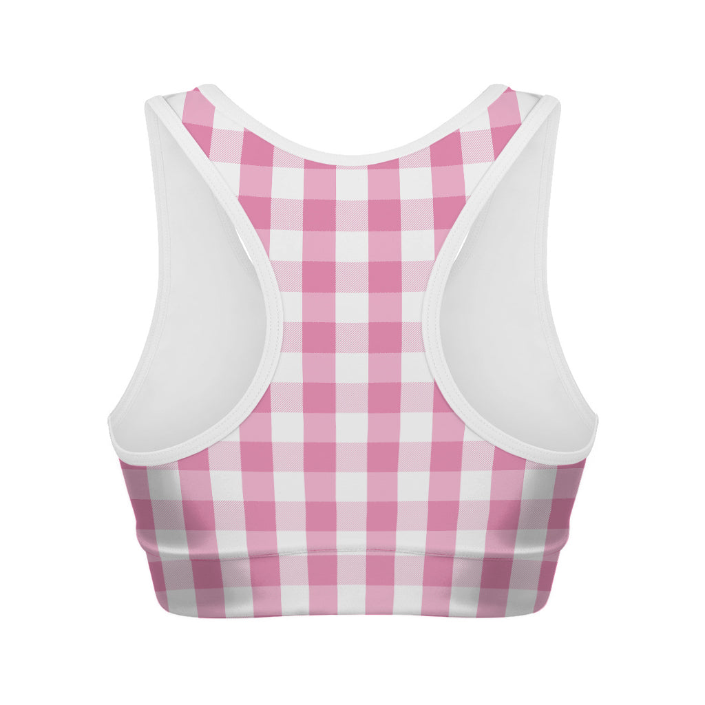Pink And White Check Pattern Print Women's Sports Bra