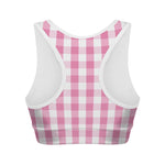 Pink And White Check Pattern Print Women's Sports Bra