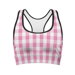 Pink And White Check Pattern Print Women's Sports Bra