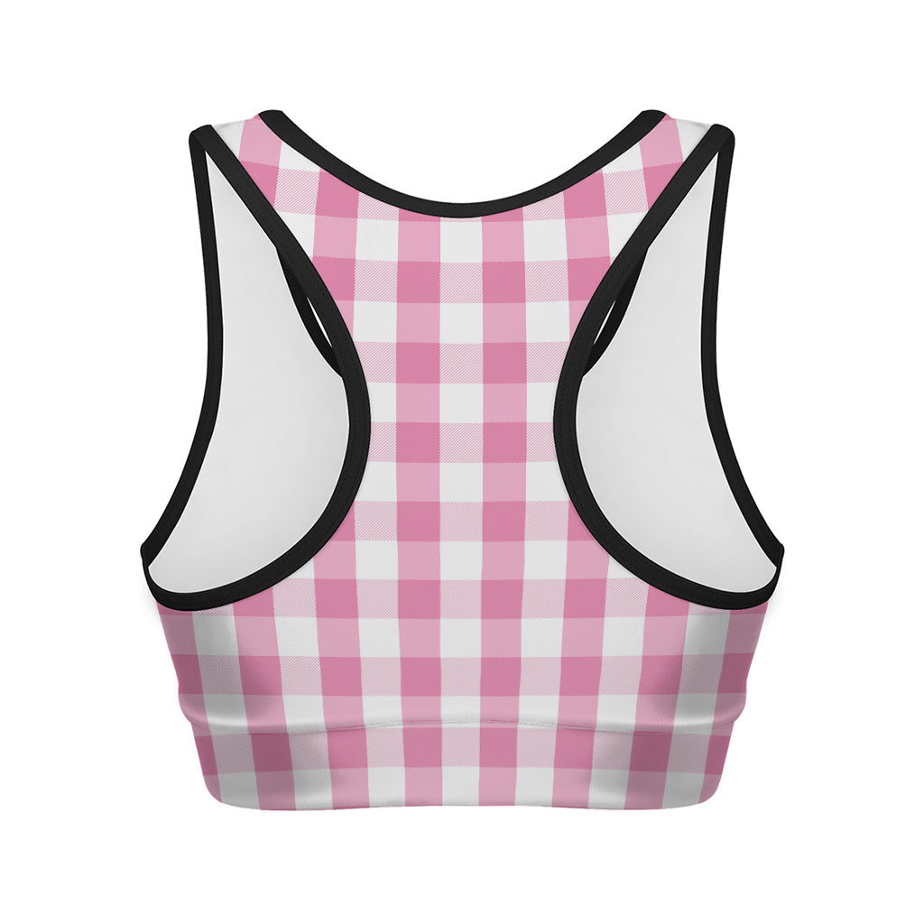Pink And White Check Pattern Print Women's Sports Bra