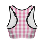 Pink And White Check Pattern Print Women's Sports Bra