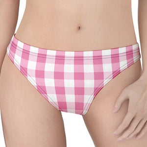 Pink And White Check Pattern Print Women's Thong