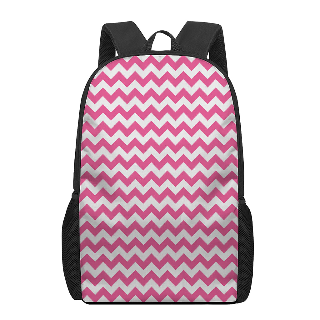 Pink And White Chevron Pattern Print 17 Inch Backpack