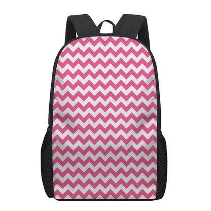 Pink And White Chevron Pattern Print 17 Inch Backpack