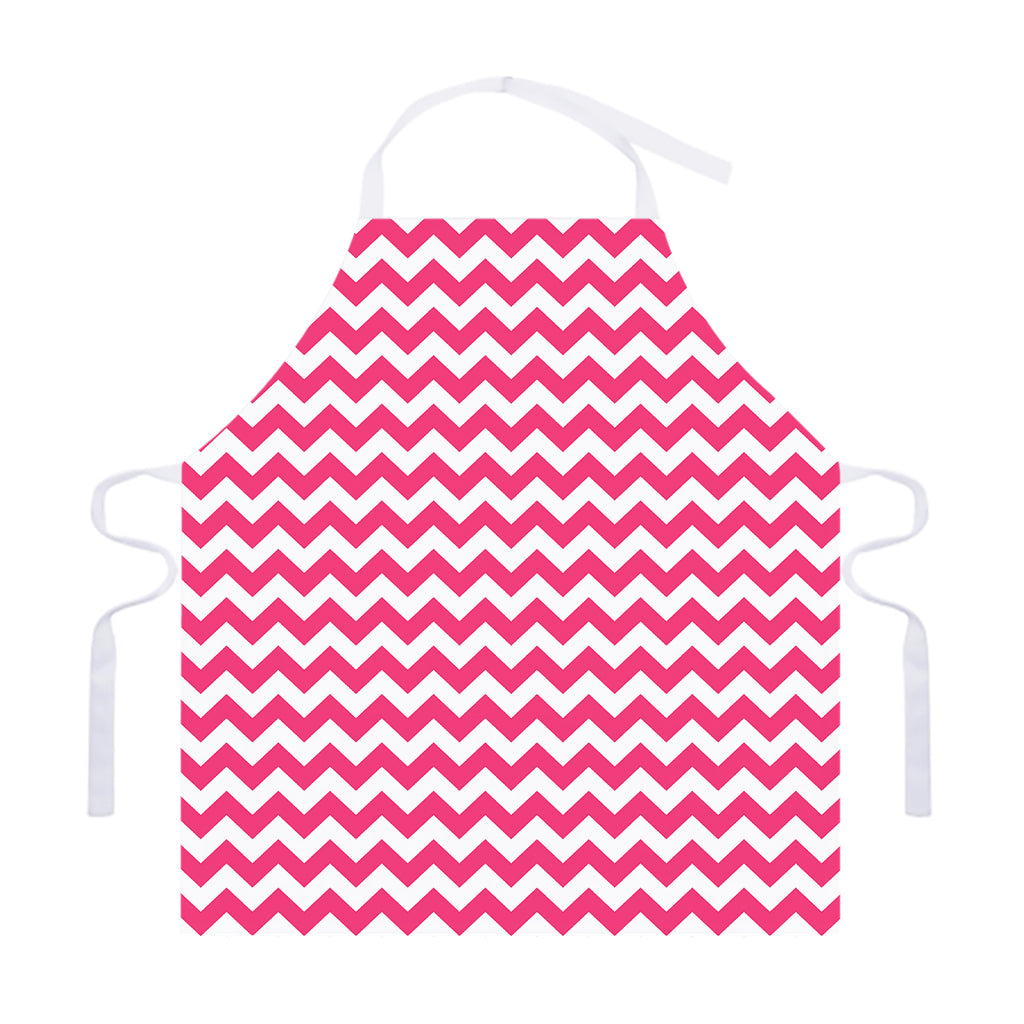 Pink And White Chevron Pattern Print Adjustable Apron