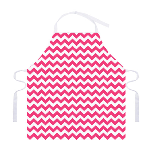 Pink And White Chevron Pattern Print Adjustable Apron