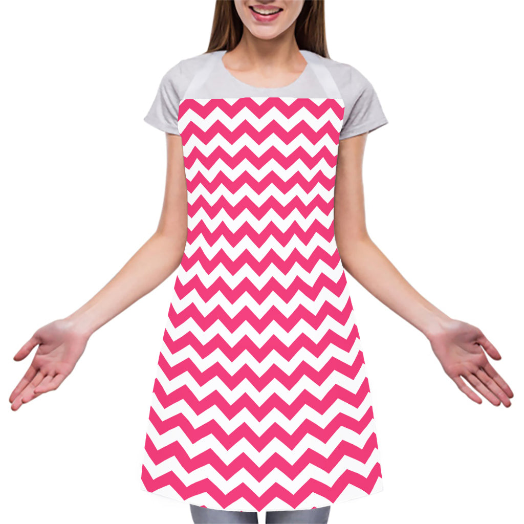 Pink And White Chevron Pattern Print Adjustable Apron