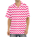 Pink And White Chevron Pattern Print Aloha Shirt