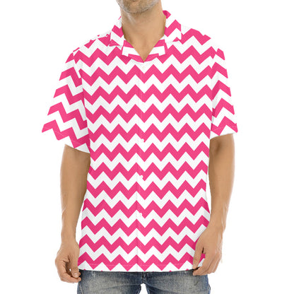 Pink And White Chevron Pattern Print Aloha Shirt