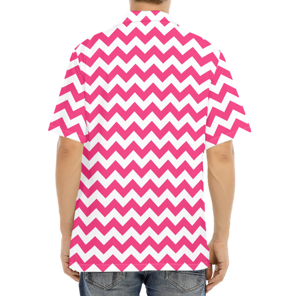 Pink And White Chevron Pattern Print Aloha Shirt