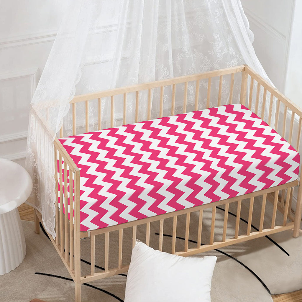 Pink And White Chevron Pattern Print Baby Crib Sheet