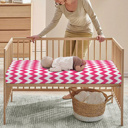 Pink And White Chevron Pattern Print Baby Crib Sheet