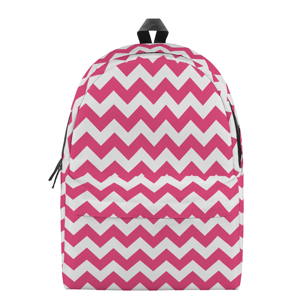 Pink And White Chevron Pattern Print Backpack