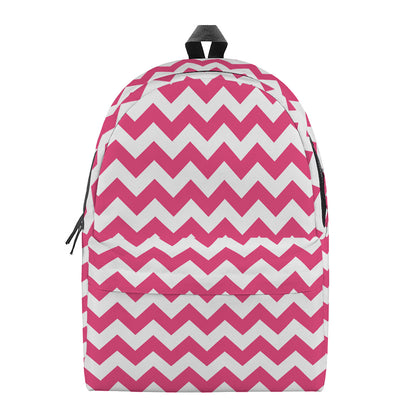 Pink And White Chevron Pattern Print Backpack