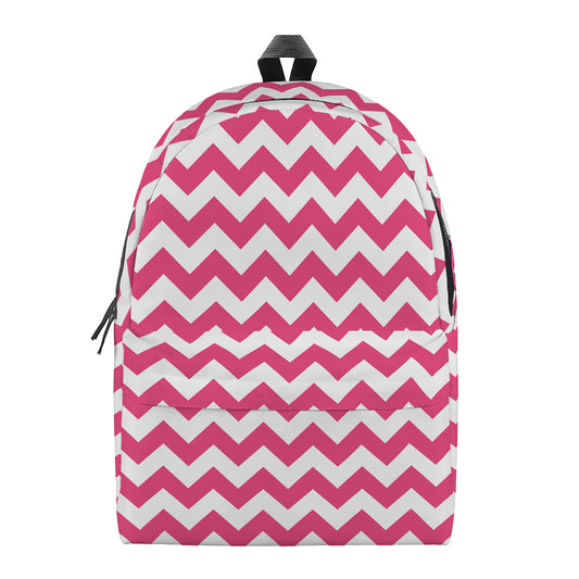 Pink And White Chevron Pattern Print Backpack