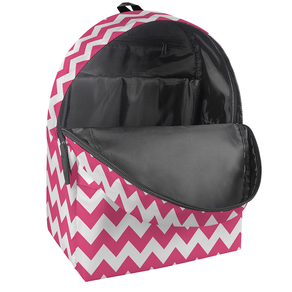 Pink And White Chevron Pattern Print Backpack
