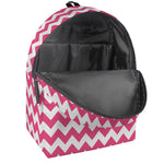 Pink And White Chevron Pattern Print Backpack