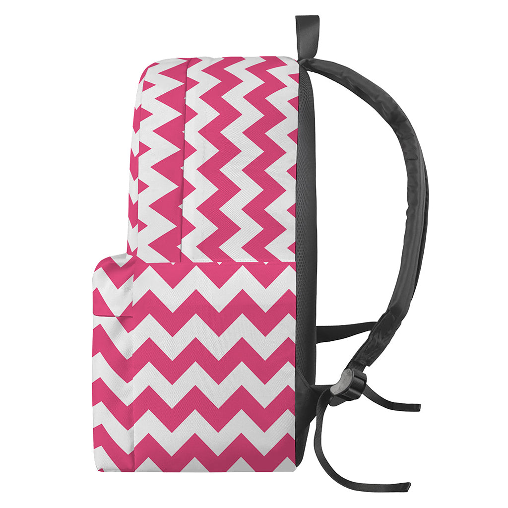 Pink And White Chevron Pattern Print Backpack