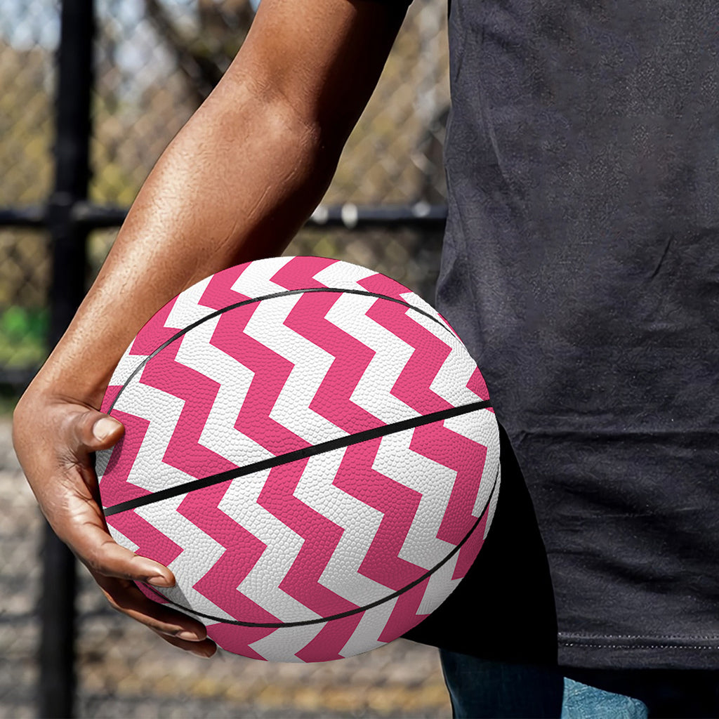 Pink And White Chevron Pattern Print Basketball