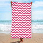 Pink And White Chevron Pattern Print Beach Towel