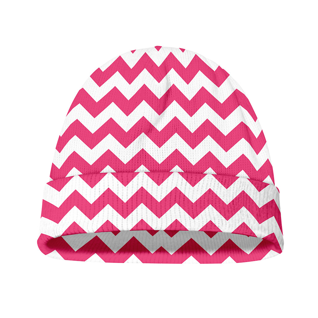 Pink And White Chevron Pattern Print Beanie