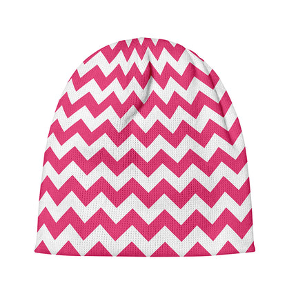 Pink And White Chevron Pattern Print Beanie