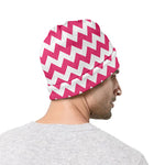 Pink And White Chevron Pattern Print Beanie