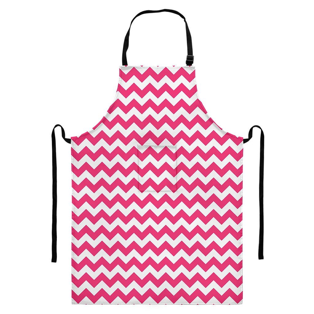 Pink And White Chevron Pattern Print Bib Apron With Pocket