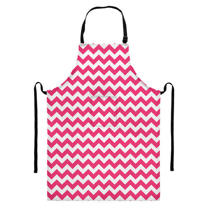Pink And White Chevron Pattern Print Bib Apron With Pocket