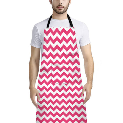 Pink And White Chevron Pattern Print Bib Apron With Pocket